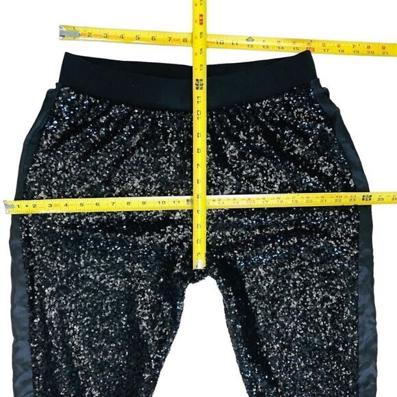 Victoria Secret Sport Pants Limited Edition Black Sequins Tuxedo Stripe Sz L - Picture 6 of 14